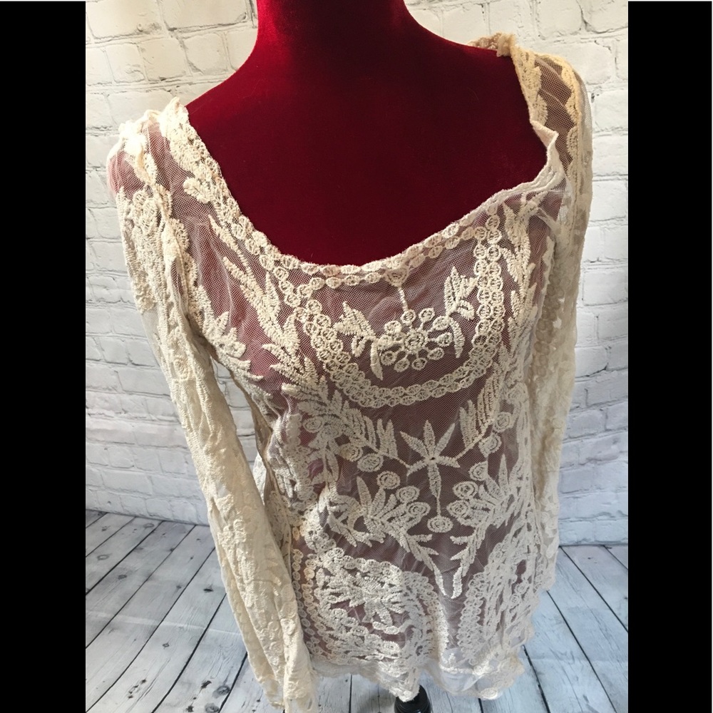 Sheer and crochet lace boho blouse - medium
